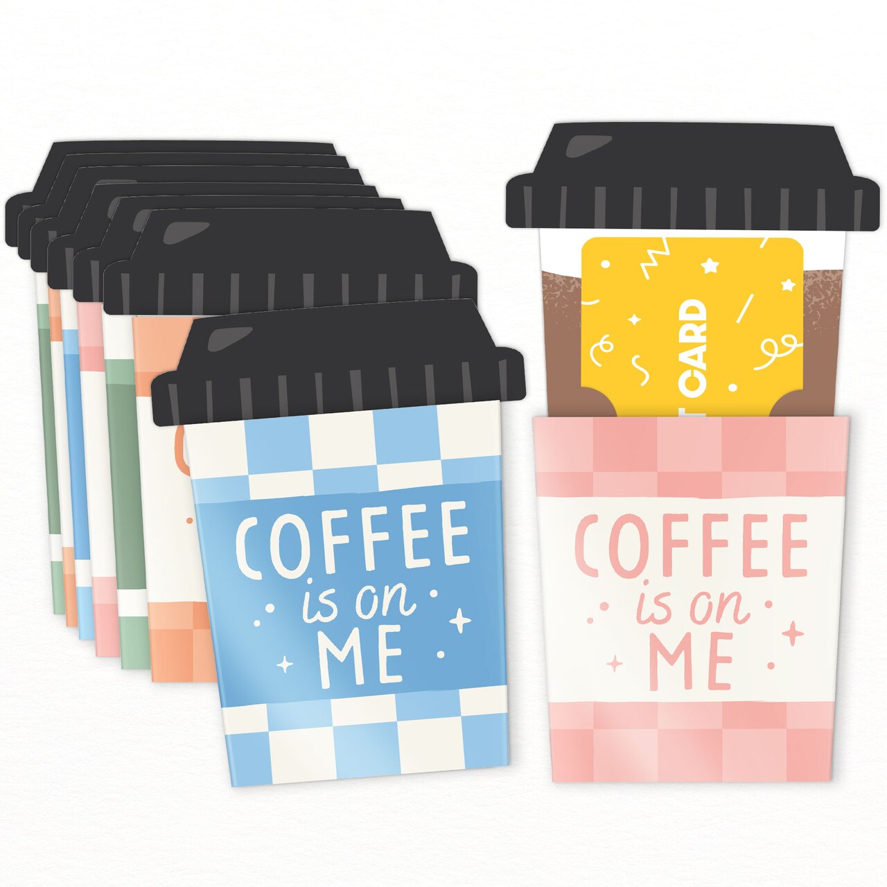 Big Dot of Happiness Assorted Coffee is on Me Gift Card Holders with Envelopes, Nurse or Teacher Appreciation Money Holders Nifty Gifty Pack, Set of 8